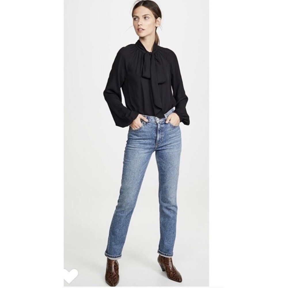 Theory Classic Scarf Top in Black Medium Womens Long Sleeve Blouse - Picture 6 of 14